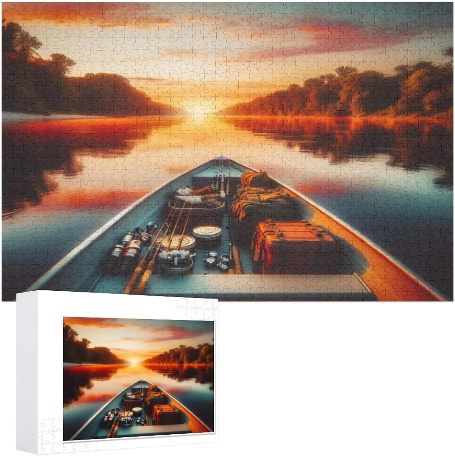 Tranquil River Sunset Adventure with Camping and Fishing Gear Puzzles for Adults 500 Piece Jigsaw Puzzles 500 Pieces for Adults Kids Puzzle Game Toys Gift Gift for Women Men 20.5x15 Inch
