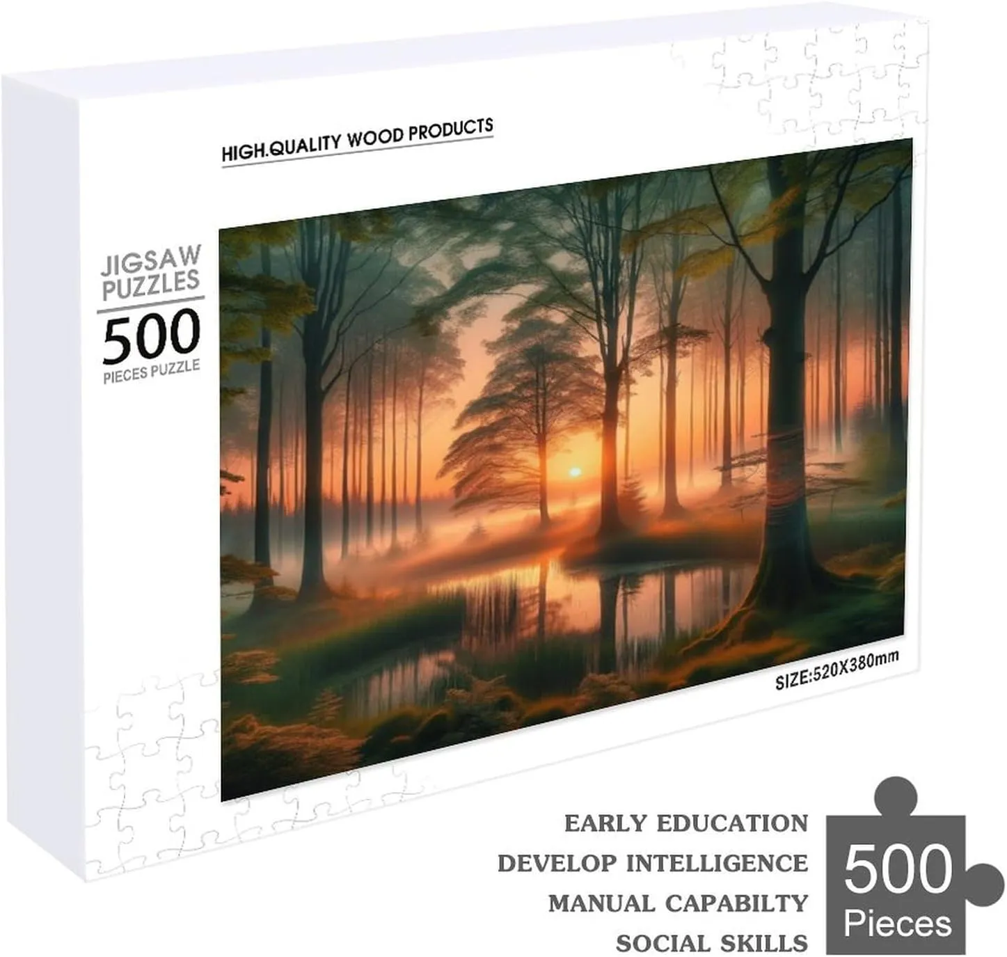Tranquil River Sunset Adventure with Camping and Fishing Gear Puzzles for Adults 500 Piece Jigsaw Puzzles 500 Pieces for Adults Kids Puzzle Game Toys Gift Gift for Women Men 20.5x15 Inch