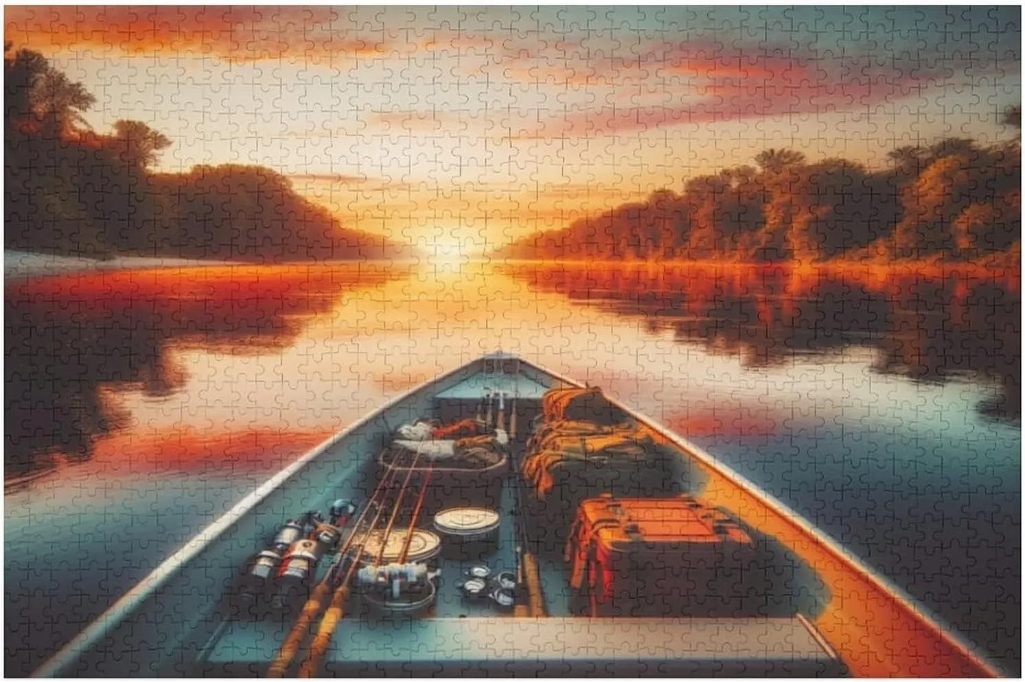Tranquil River Sunset Adventure with Camping and Fishing Gear Puzzles for Adults 500 Piece Jigsaw Puzzles 500 Pieces for Adults Kids Puzzle Game Toys Gift Gift for Women Men 20.5x15 Inch