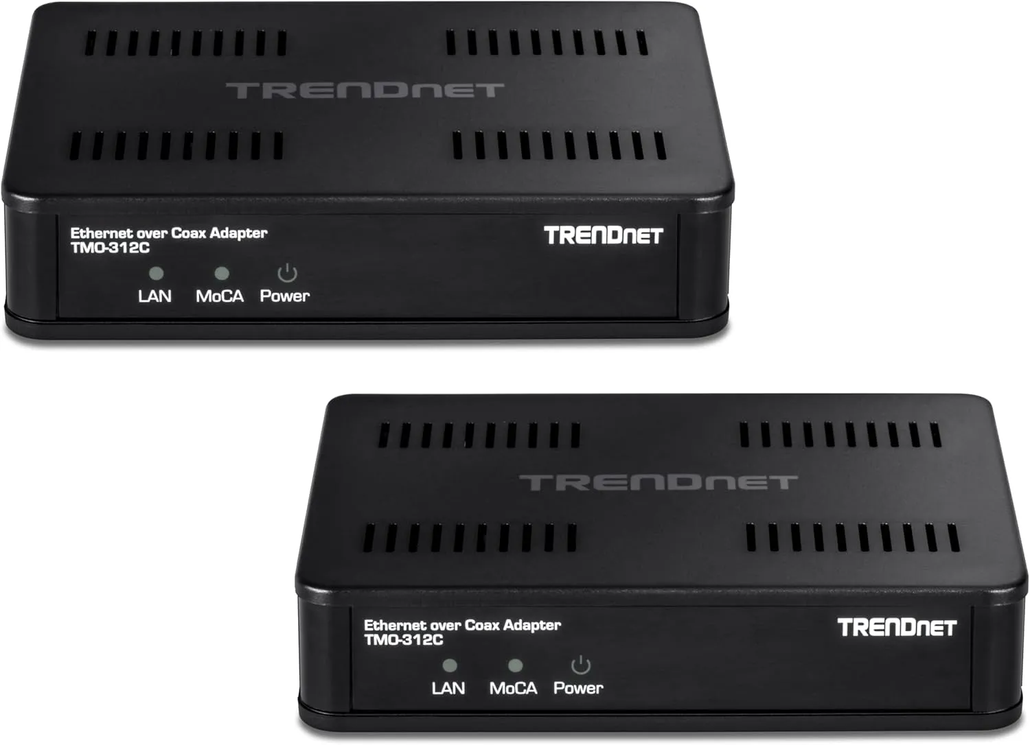 TRENDnet Ethernet Over Coax MoCa 2.5 Adapter (2-Pack), TMO-312C2K, Backward Compatible with MoCA 2.0/1.1/1.0, RJ-45 Gigabit LAN Port, Supports Net Throughput up to 1Gbps, Support up to 16 Nodes, Black