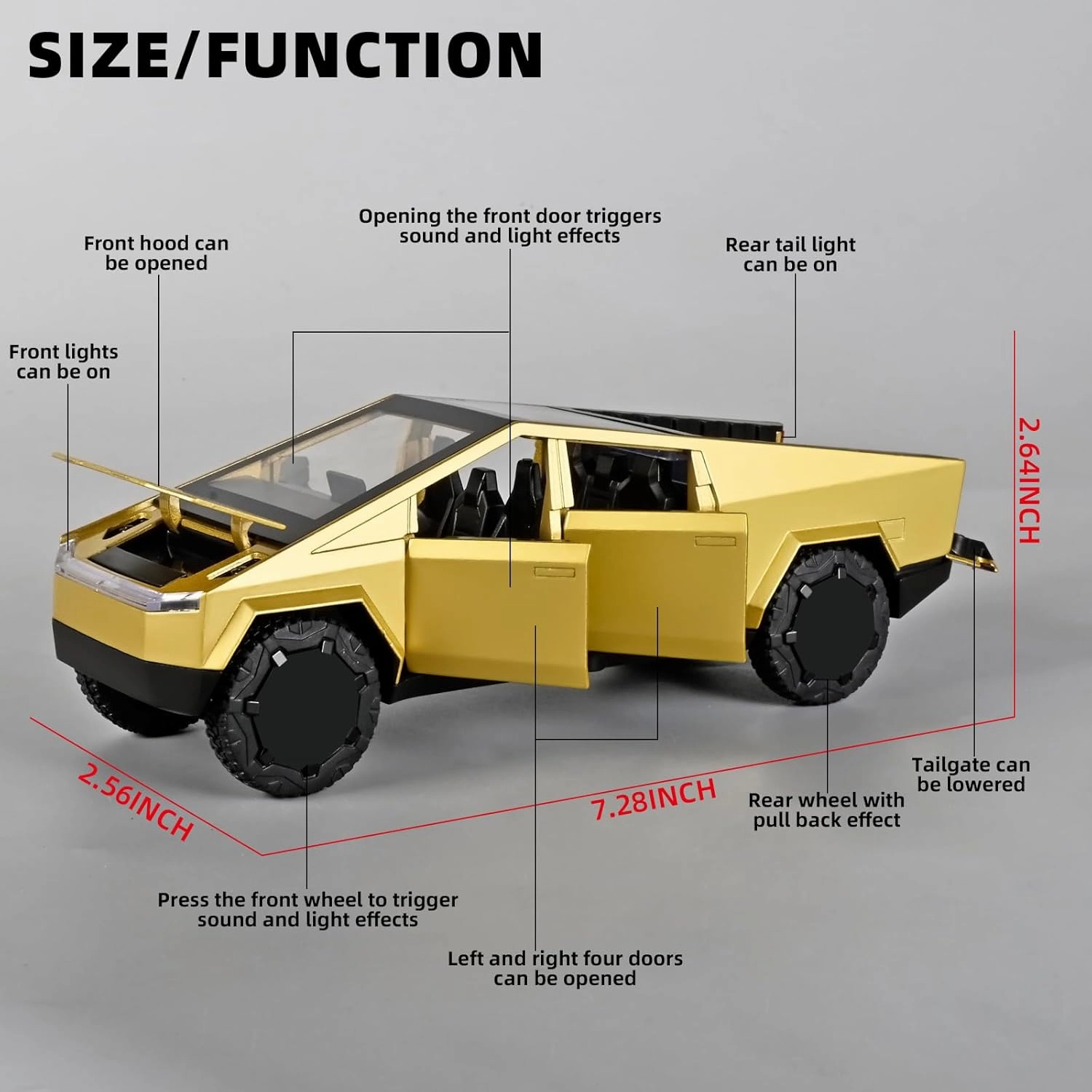 Trucks for Kids Toy Pickup Truck 1/32 Metal Toy Truck,Big Trucks for Toddlers 3-5,Die Cast Metal Model Truck,Pull Back Cars Toys with Light and Sound,Toy Trucks for Boys Age 4-7（Gold）