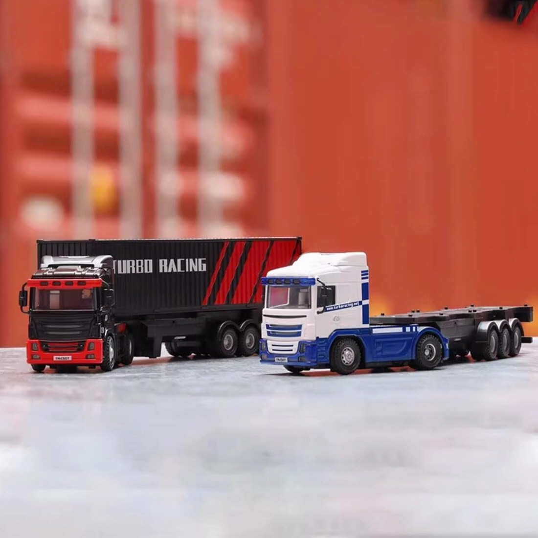 Turbo Racing 1/76 RC Semi Truck, 2.4GHz 3CH Electric 4WD Mini Remote Control Tractor Model, Desktop Scale Vehicle for Hobbyists (RTR/Blue & White)