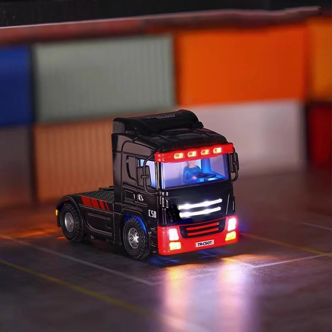 Turbo Racing 1/76 RC Semi Truck, 2.4GHz 3CH Electric 4WD Mini Remote Control Tractor Model, Desktop Scale Vehicle for Hobbyists (RTR/Blue & White)