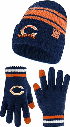Ultra Game Adults Unisex NFL Official Super Soft Team Stripe Winter Beanie Knit Hat with Extra Warm Touch Screen Gloves