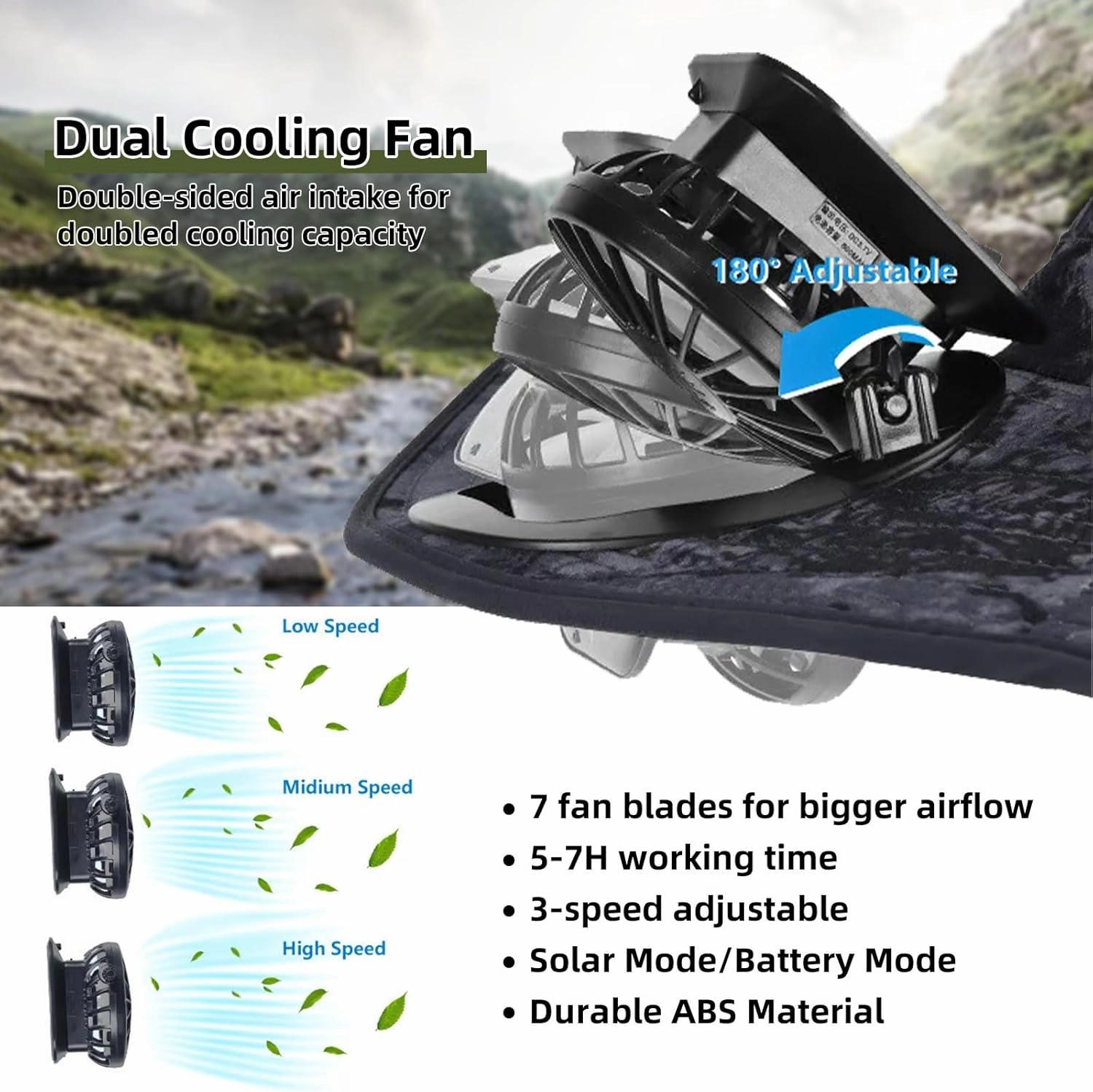 Ultralight Solar Fan Sun Hat,Wide Brim Fan Hat with Dual Solar Power Fans,Cooling Outdoor Fishing Hat for Men & Women UPF 50 