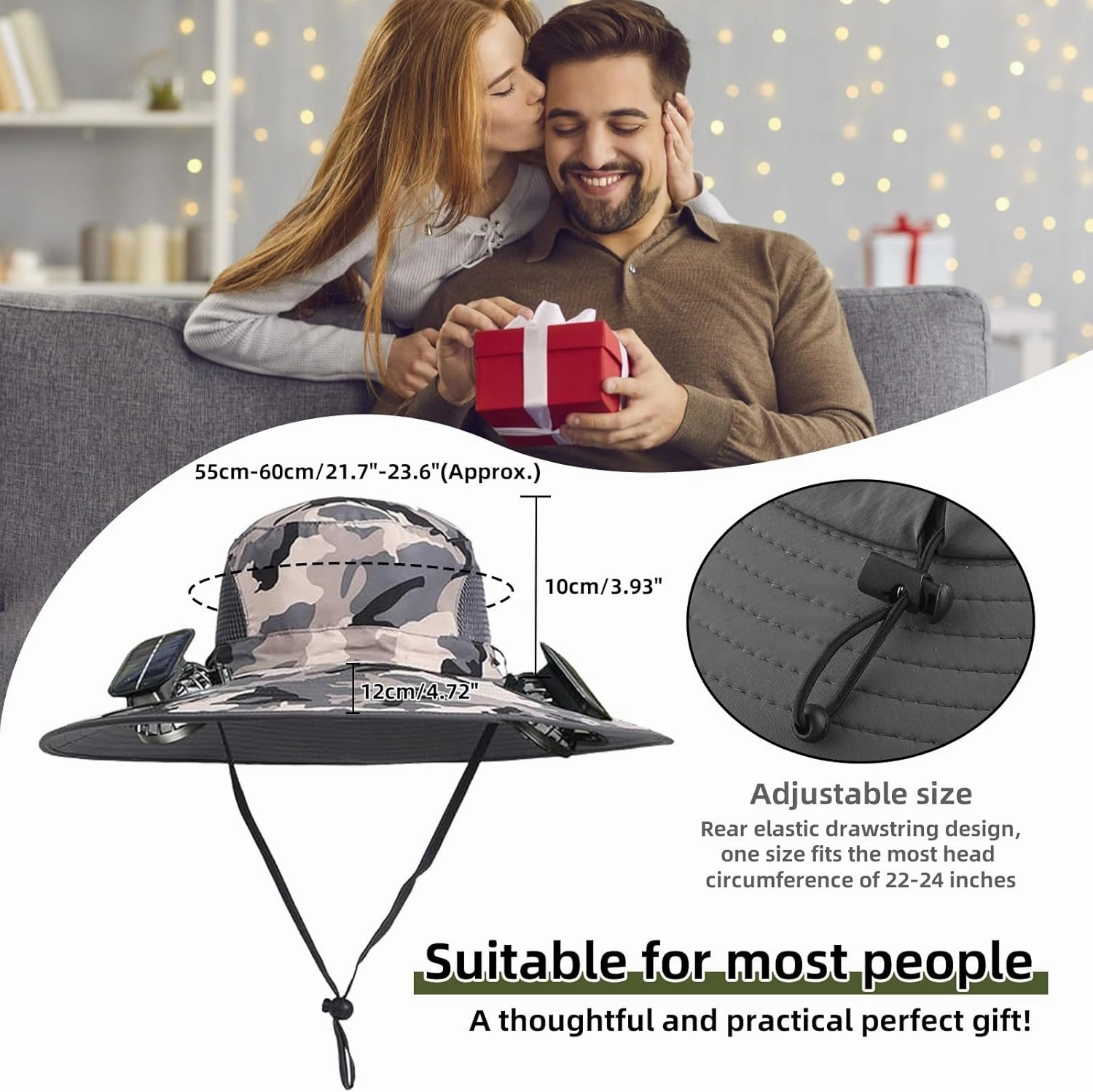 Ultralight Solar Fan Sun Hat,Wide Brim Fan Hat with Dual Solar Power Fans,Cooling Outdoor Fishing Hat for Men & Women UPF 50 