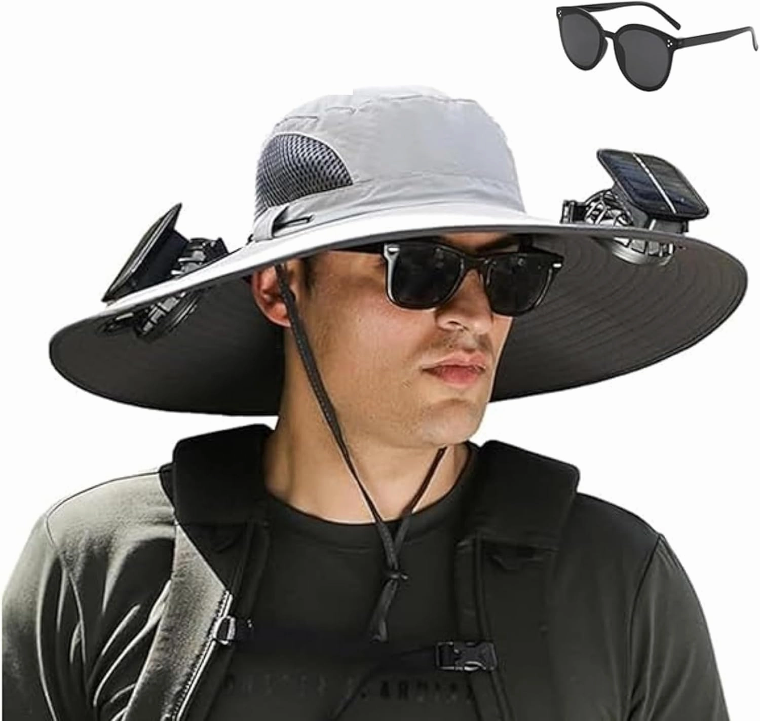 Ultralight Solar Fan Sun Hat,Wide Brim Fan Hat with Dual Solar Power Fans,Cooling Outdoor Fishing Hat for Men & Women UPF 50 