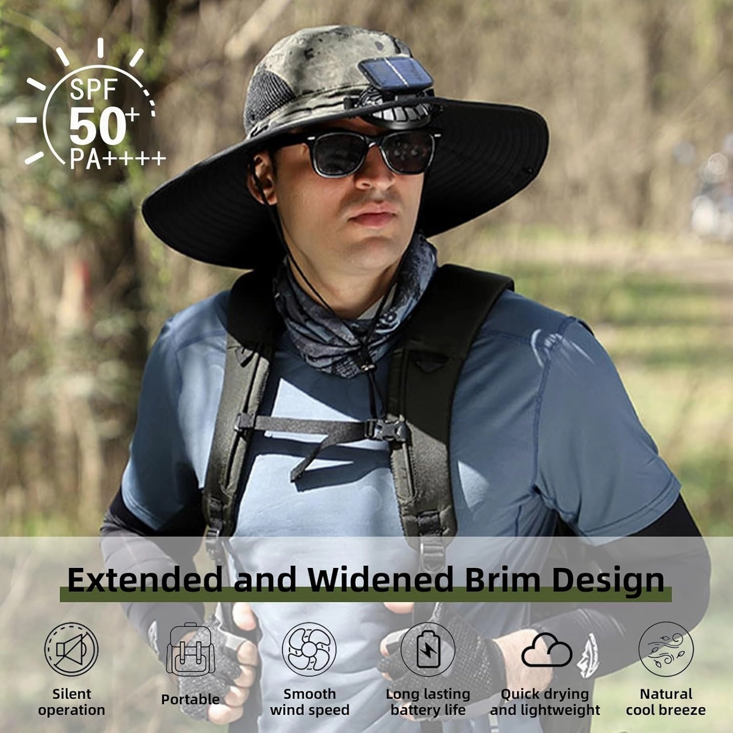 Ultralight Solar Fan Sun Hat,Wide Brim Fan Hat with Dual Solar Power Fans,Cooling Outdoor Fishing Hat for Men & Women UPF 50 
