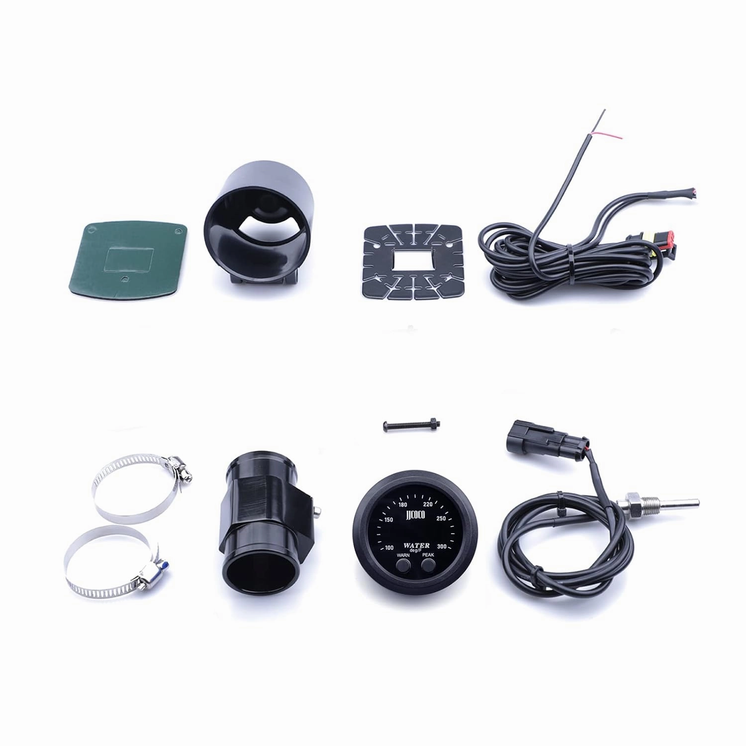 Universal 52mm Water Temperature Gauge 100-300F(38-150C) Electronic Red Digital LED DC12V for Car Automotive with Joint Pipe Radiator Sensor Adaptor Black 38MM