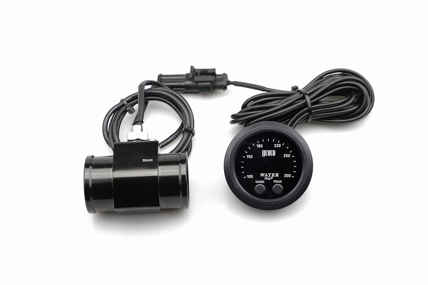 Universal 52mm Water Temperature Gauge 100-300F(38-150C) Electronic Red Digital LED DC12V for Car Automotive with Joint Pipe Radiator Sensor Adaptor Black 38MM