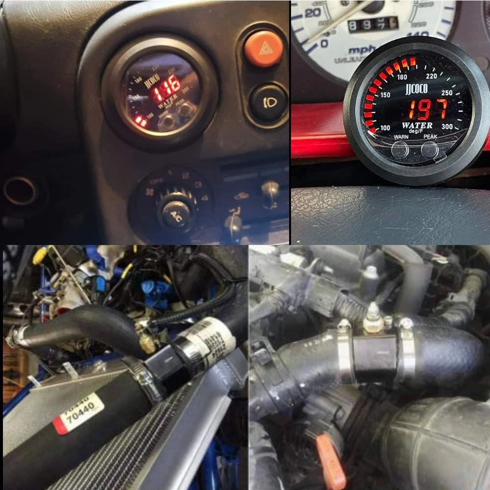 Universal 52mm Water Temperature Gauge 100-300F(38-150C) Electronic Red Digital LED DC12V for Car Automotive with Joint Pipe Radiator Sensor Adaptor Black 38MM