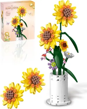 Upgrade Sunflower Building Block Set, Flower Bouquet with Vase Building Toys, Decoration Birthday Gift Party Favor for Adults Teens Kids Girls Boys Home Decor