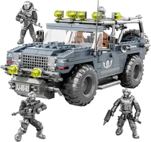 US Military Mini Figures, Special Forces SWAT Team, Weapons and Accessories! Perfect for kids ages 10  and parents who want to enjoy quality family time 736-piece military vehicle-building toys.