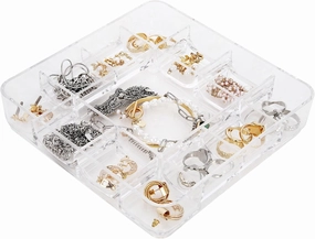 Vanity Tray, 13-Compartment Stacking Jewelry Tray, ROSELIFE Acrylic Cosmetic Storage Box, Jewelry Ring Dish Holder, Used for Necklaces, Earrings, Pearls, Rings, Bracelet, Watches, etc. Transparent