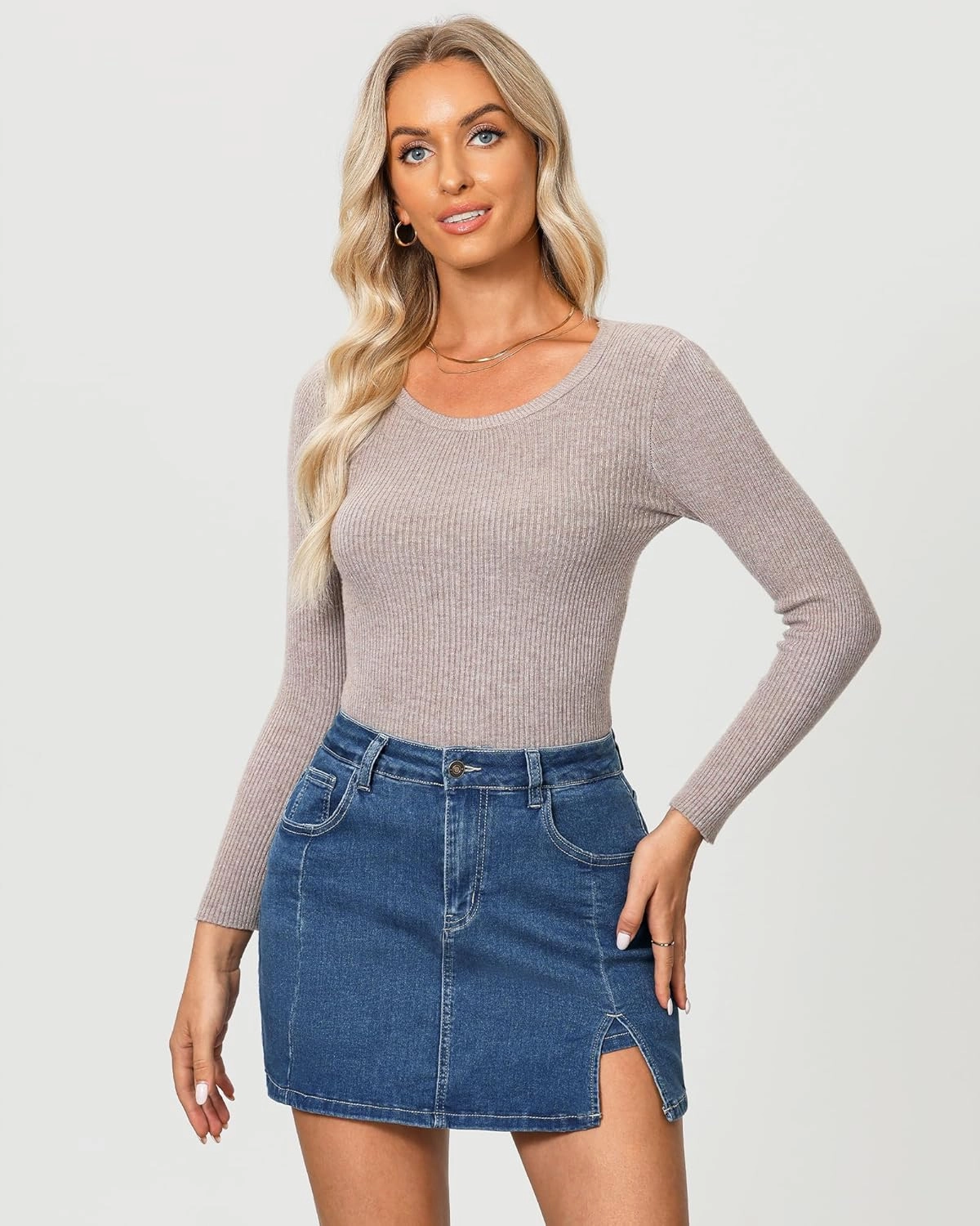 Vetinee Jean Skorts for Woman High Waisted Trendy Slit Stretchy Denim Skirt with Shorts Y2K Casual Summer Skorts Skirts