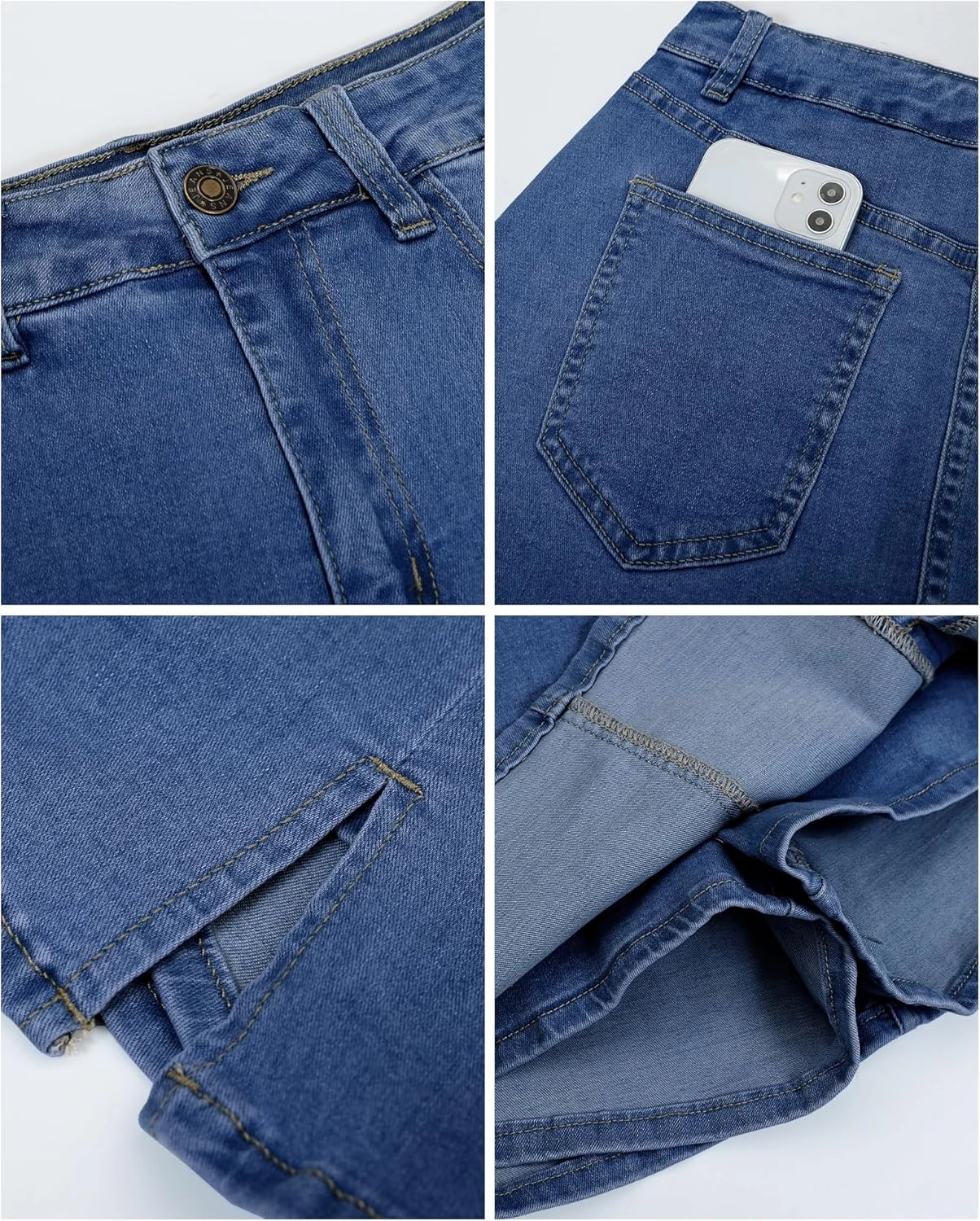 Vetinee Jean Skorts for Woman High Waisted Trendy Slit Stretchy Denim Skirt with Shorts Y2K Casual Summer Skorts Skirts