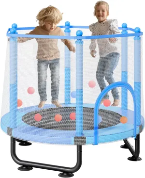 VEVOR 60" Kids Trampoline, 5FT Indoor Outdoor Trampoline, Mini Toddler Recreational Trampolinewith Safety Enclosure Net and Basketball Hoop, Birthday Gifts Christmas Toys for 3  Years Children, Blue
