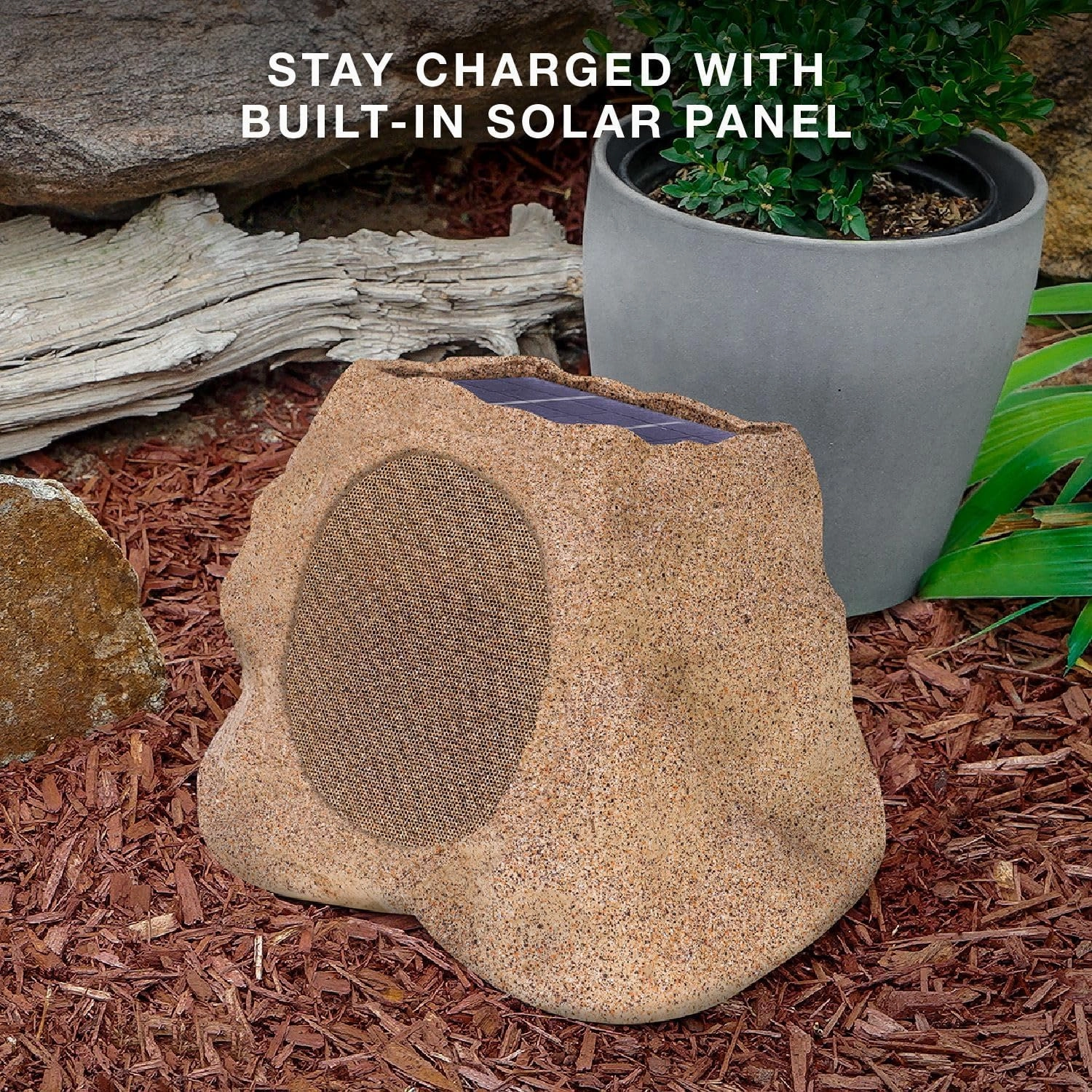Victrola Rock Speaker Connect, Sand, Wireless Outdoor with Bluetooth 5.3, 22-Hour Battery Life, with Solar Charging, Link Up to 20 Rock Speakers, IP65 Water & Dust Resistant Speaker