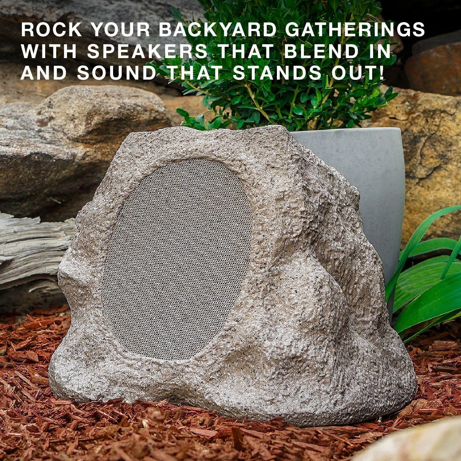 Victrola Rock Speaker Connect, Sand, Wireless Outdoor with Bluetooth 5.3, 22-Hour Battery Life, with Solar Charging, Link Up to 20 Rock Speakers, IP65 Water & Dust Resistant Speaker