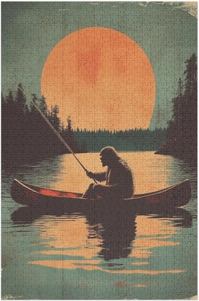 Vintage Fishing in A Canoe Jigsaw Puzzles 1000 Pieces for Adults Educational Entertainment Game