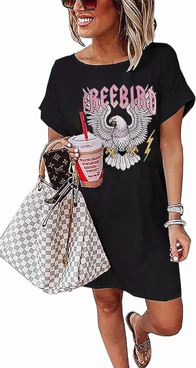 Vintage Rock Country Music Dress for Women Rock Concert Band Graphic Tshirt Casual Letter Print Short Dress