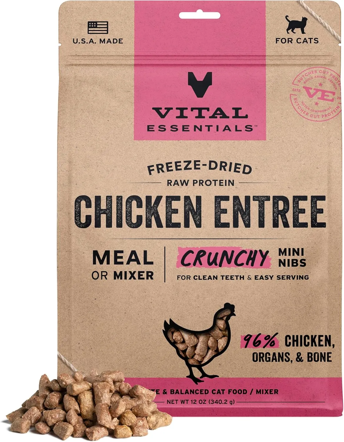 Vital Essentials® Freeze-Dried Raw Chicken Entree & Mixer Cat Food Crunchy Nibs, 12 oz