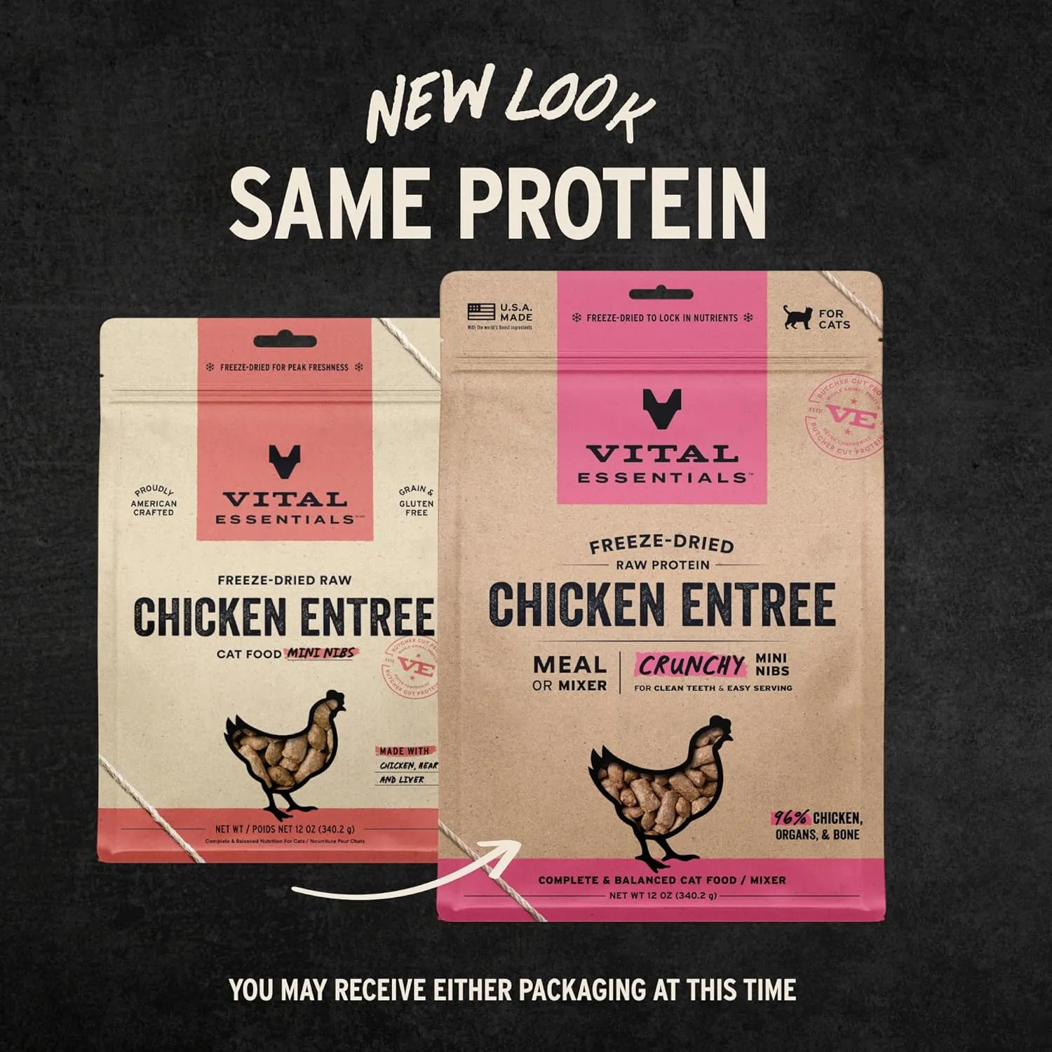 Vital Essentials® Freeze-Dried Raw Chicken Entree & Mixer Cat Food Crunchy Nibs, 12 oz