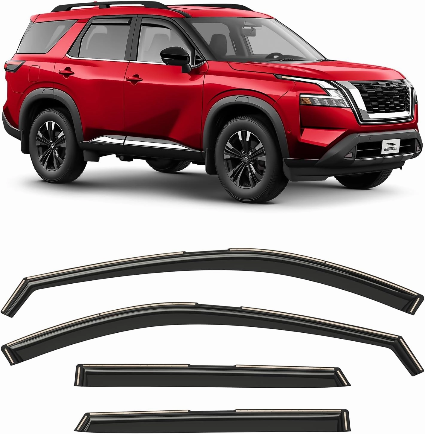 Voron Glass in-Channel Extra Durable Rain Guards for Nissan Pathfinder 2022-2025, Window Deflectors, Vent Window Visors, 4 Pieces - 200722