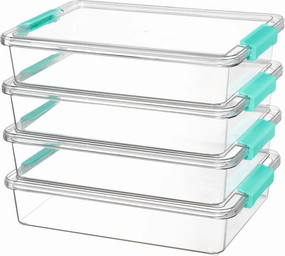 Vtopmart 6 Qt Plastic Storage Bins with Lids, Clear Sensory Bins, Arts Crafts Organizers and Storage, Stackable Containers for Home Office and School Supplies, 4 pack