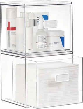 Vtopmart Disposable Facial Towels Storage Drawers Compatible with Clean Skin Club Towel XL,2 Pack Acrylic Box Hold 50 Count,Stylish and Functional Bathroom Accessory for Coutertop Organization