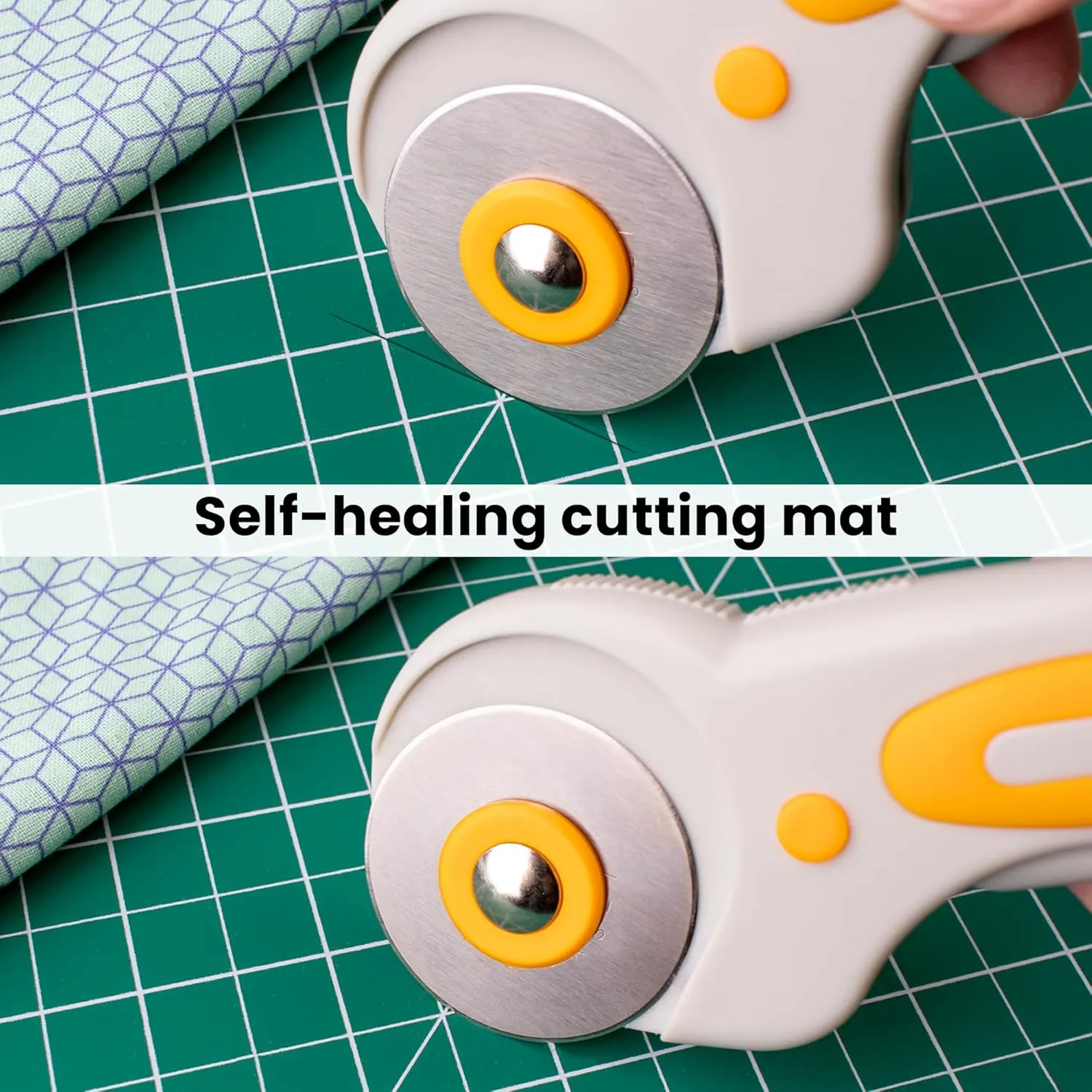 WA Portman Self Healing Cutting Mat & Rotary Cutter Set - 45mm Rotary Cutter for Fabric & 5 Extra Blades - 24x36 Inch Fabric Cutting Mats for Crafts - 6x24 Inch Acrylic Quilting Rulers for Crafting