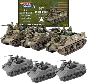 Wargames Delivered - Victrix 1:144 Scale M7 Priest Self-Propelled Gun – Highly Detailed WWII Model Kit for Wargaming with Allied Decals for British, and Commonwealth Forces