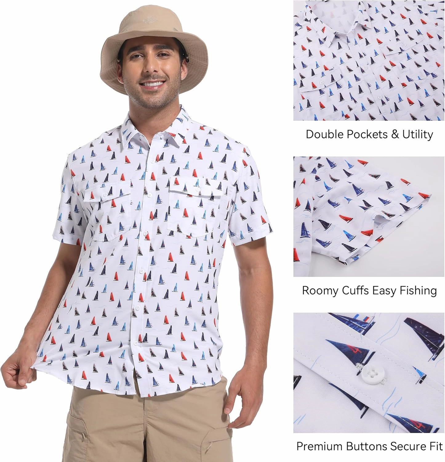 WARHORSEE Printed Fishing Shirts for Men UPF 50  Breathable Stretch Mens Button Down Short Sleeve Hiking Casual Shirts