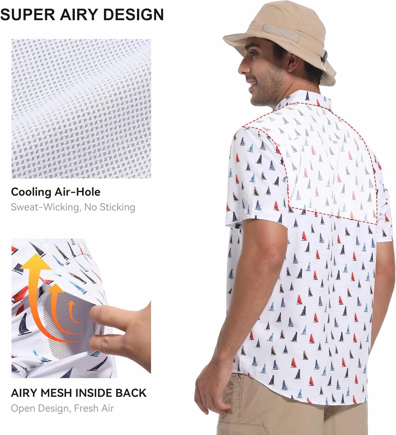 WARHORSEE Printed Fishing Shirts for Men UPF 50  Breathable Stretch Mens Button Down Short Sleeve Hiking Casual Shirts