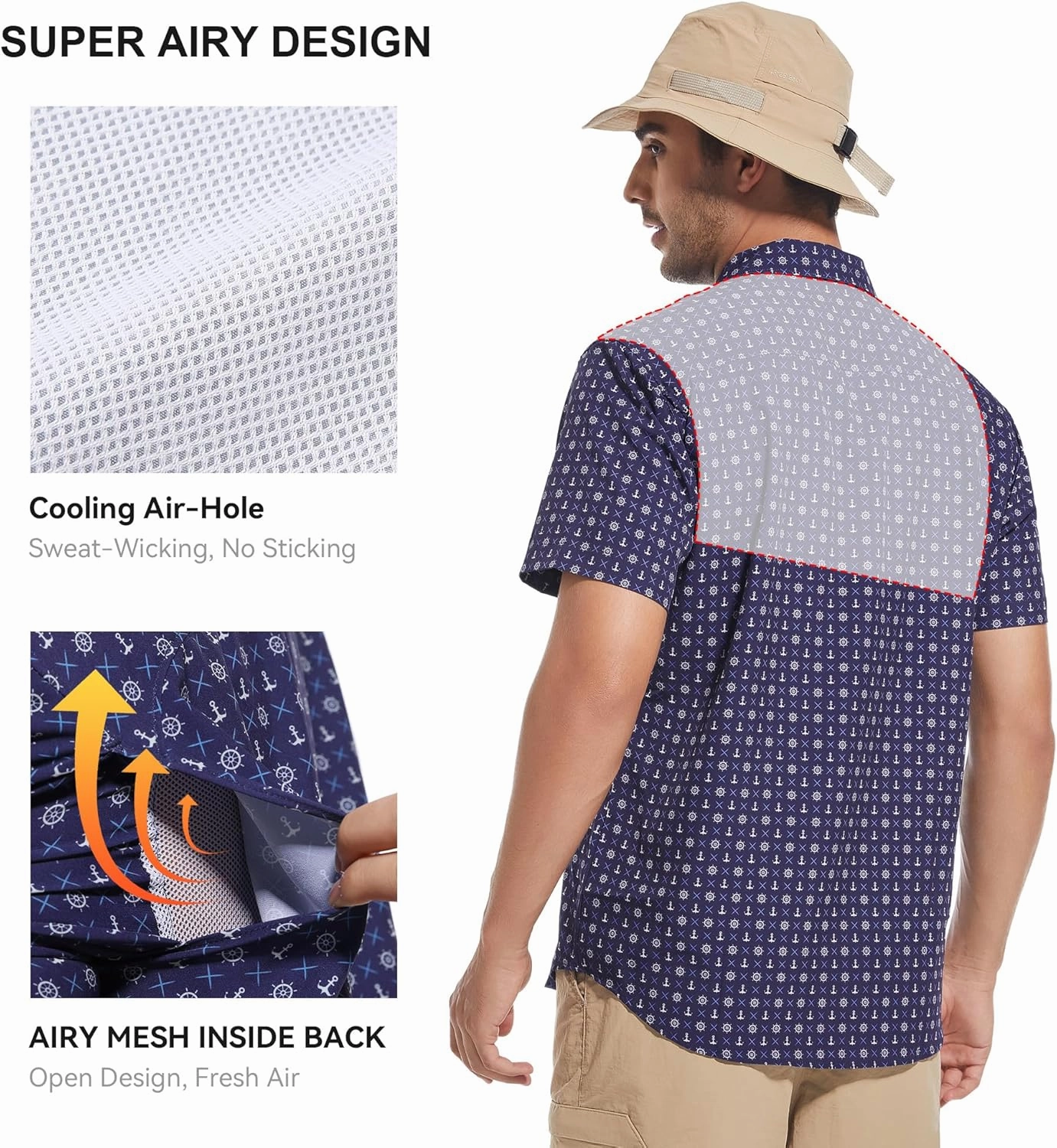 WARHORSEE Printed Fishing Shirts for Men UPF 50  Breathable Stretch Mens Button Down Short Sleeve Hiking Casual Shirts