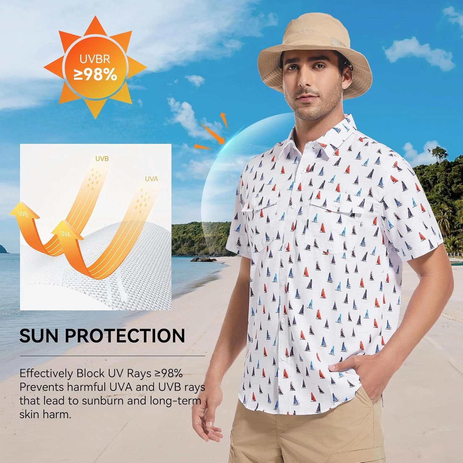 WARHORSEE Printed Fishing Shirts for Men UPF 50  Breathable Stretch Mens Button Down Short Sleeve Hiking Casual Shirts