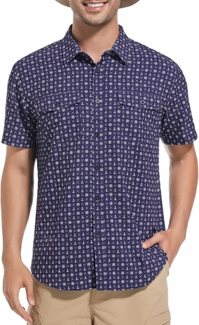 WARHORSEE Printed Fishing Shirts for Men UPF 50  Breathable Stretch Mens Button Down Short Sleeve Hiking Casual Shirts