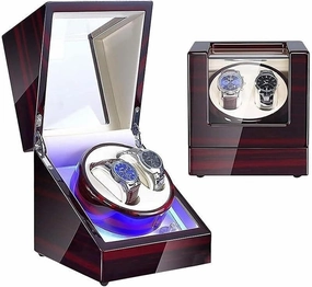 Watch Box Automatic Watch Winder Box 1 Pcs Double Blue LED Light Wood Shell Piano Paint Exterior Super Quiet Japanese Motor Watch Case