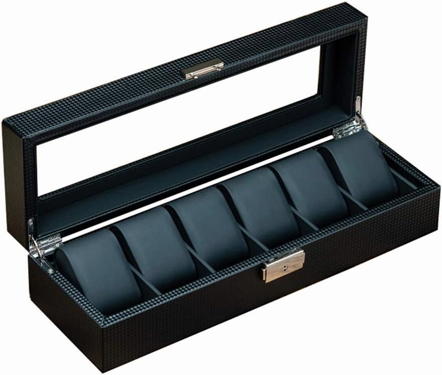 Watch Box Storage Box Bracelet Jewelry Box Household high-Grade Black Artificial Leather Watch Box Glass sunroof Packaging and Finishing Watch Box Mechanical Watch Display Box