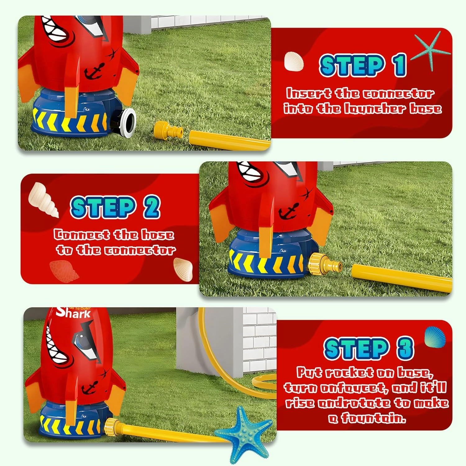 Water Sprinkler for Kids Rocket Toys – Outdoor Summer Water Launcher with 360° Splash, Fun Backyard Sprinklers for Toddlers Boys Girls Age 3–8, Easy Hose Setup Birthday Gift Idea