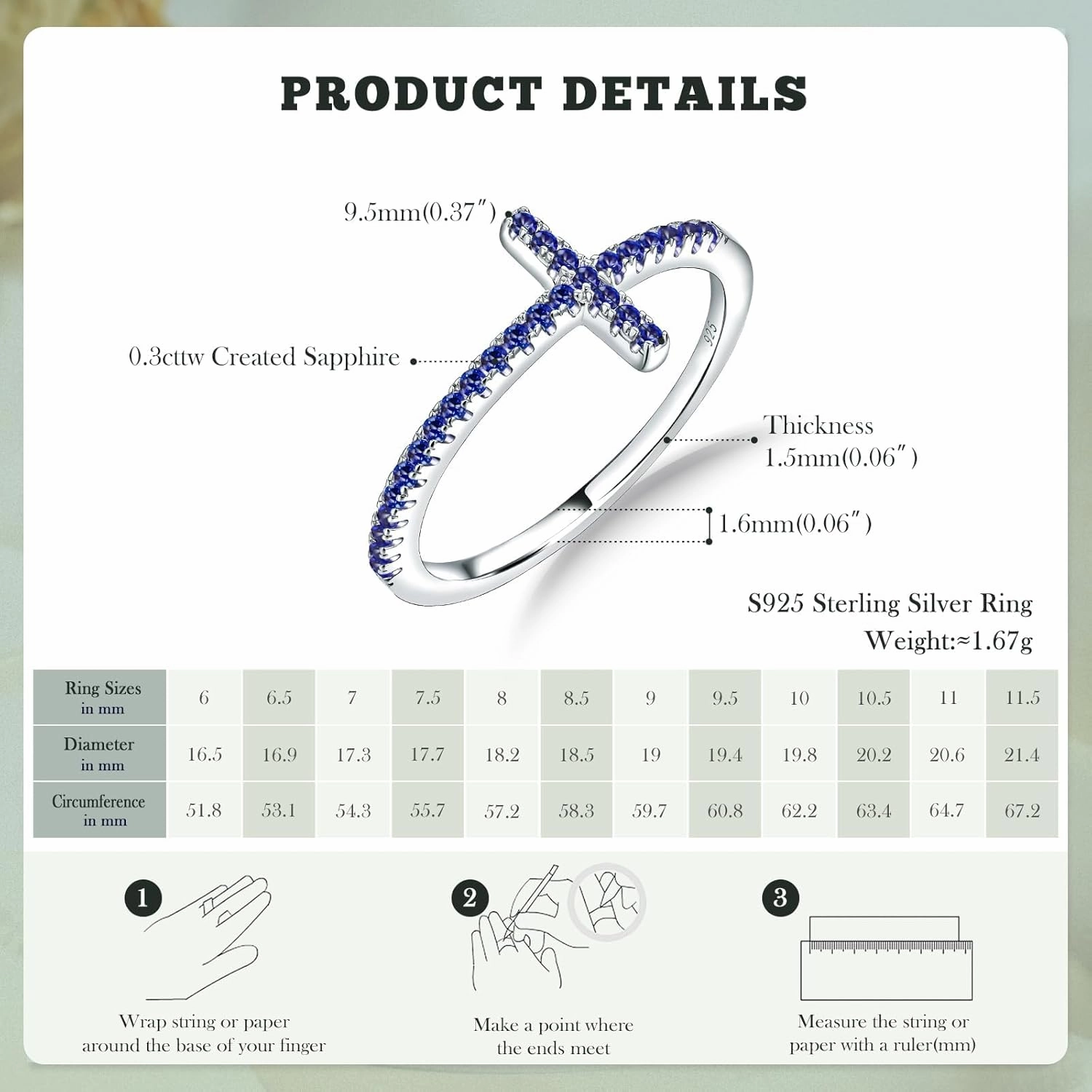 Wedding Band Ring for Women 14K White Gold Plated Sterling Silver Moissanite Stackable Band Ring Sapphire/Emerald/Ruby Cross Ring