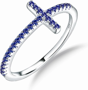 Wedding Band Ring for Women 14K White Gold Plated Sterling Silver Moissanite Stackable Band Ring Sapphire/Emerald/Ruby Cross Ring