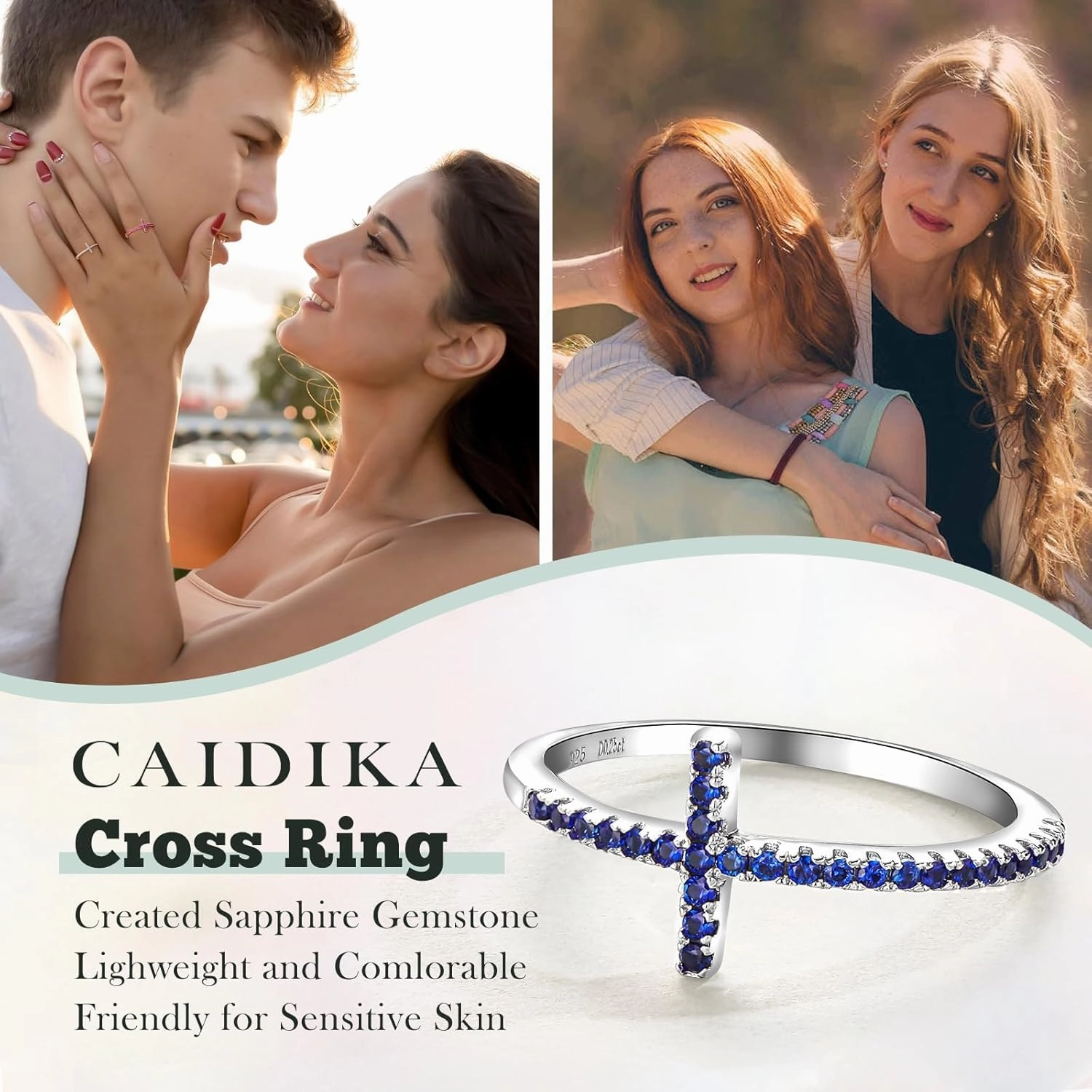 Wedding Band Ring for Women 14K White Gold Plated Sterling Silver Moissanite Stackable Band Ring Sapphire/Emerald/Ruby Cross Ring