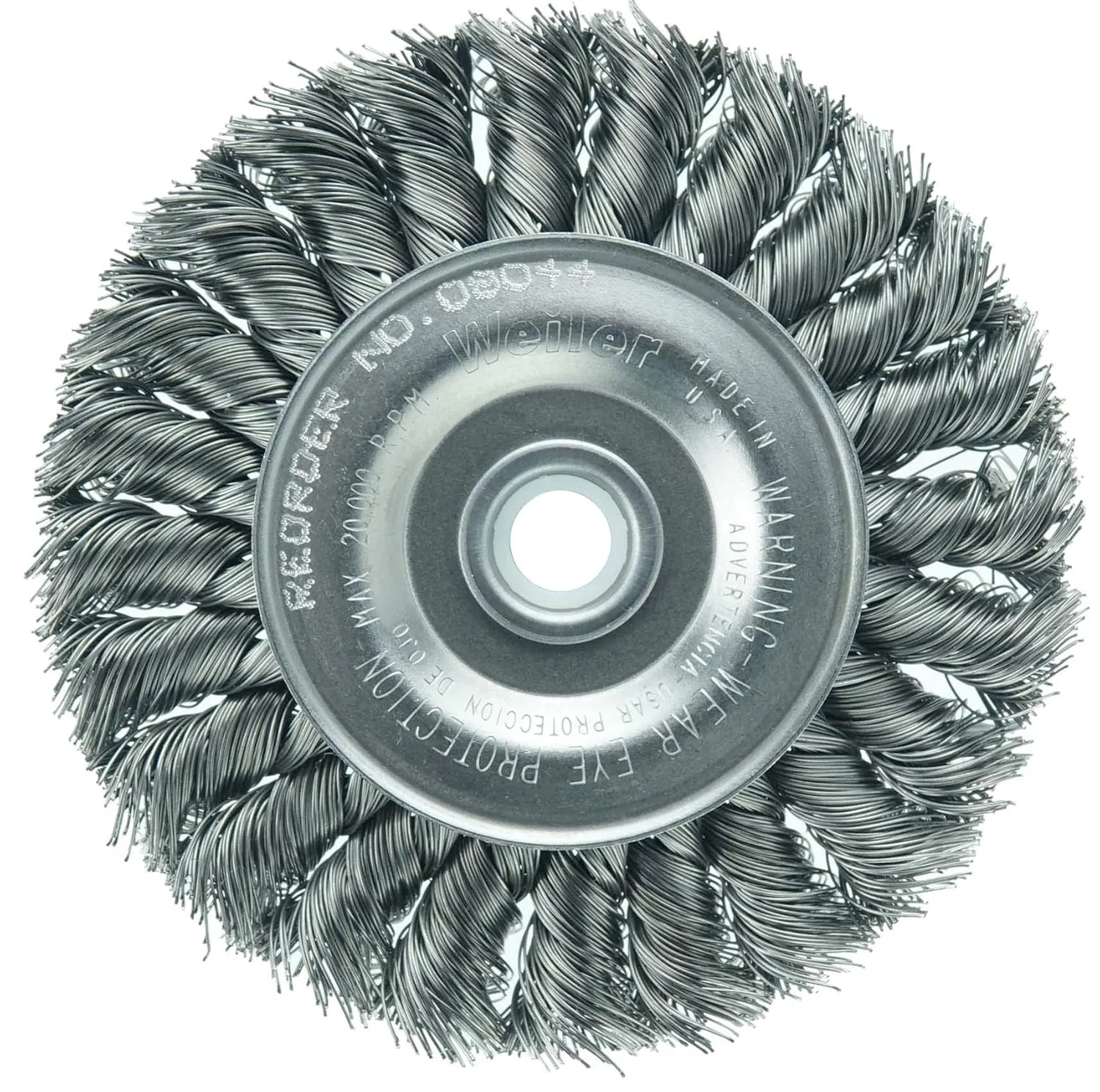 Weiler 08044 4" Standard Twist Knot Wire Wheel, .014" Steel Fill, 1/2"-3/8" Arbor Hole, Made in the USA
