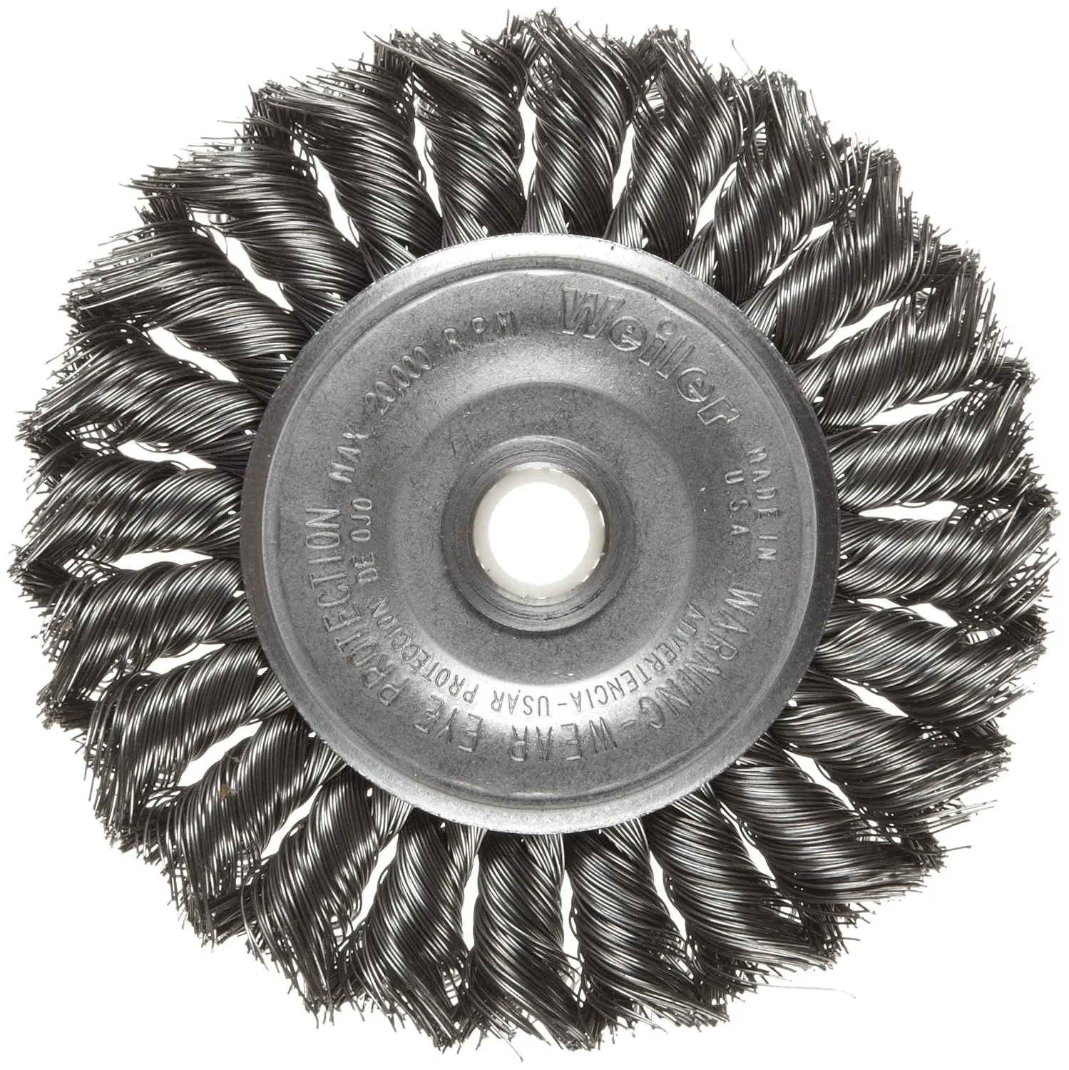 Weiler 08044 4" Standard Twist Knot Wire Wheel, .014" Steel Fill, 1/2"-3/8" Arbor Hole, Made in the USA