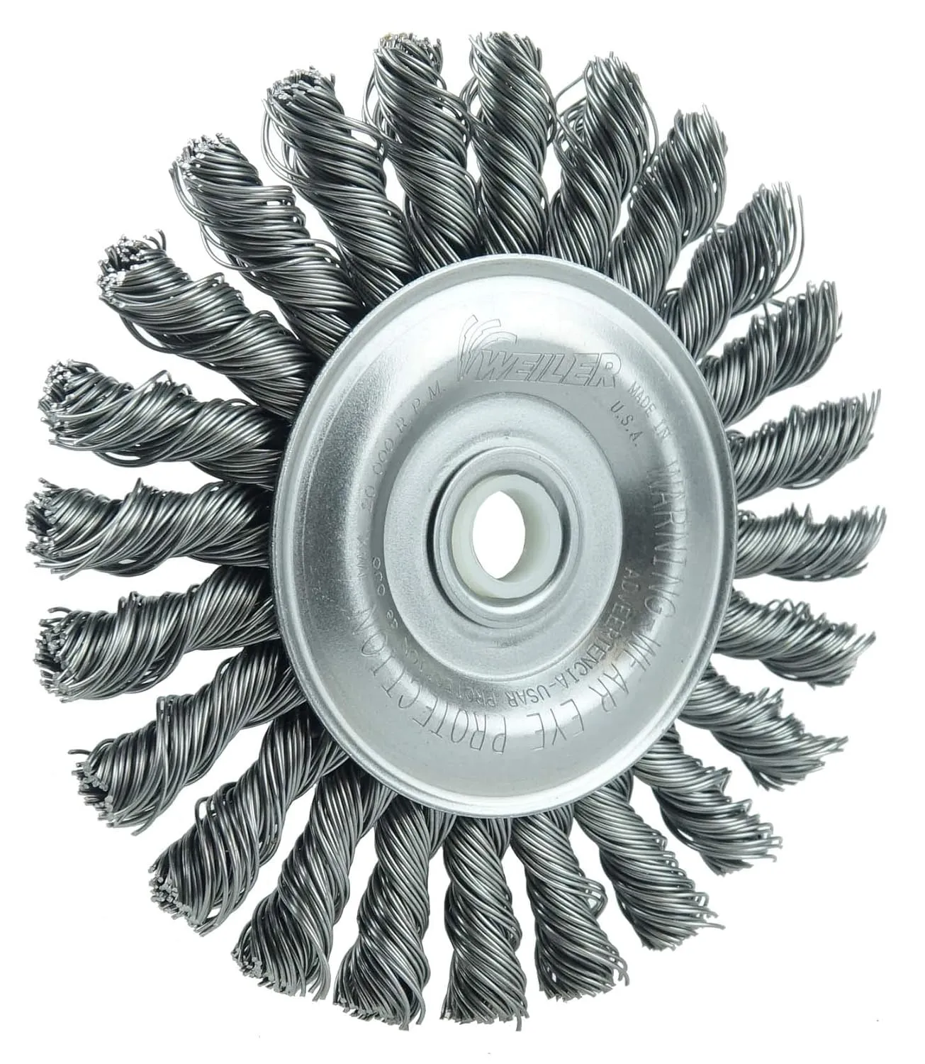 Weiler 08534 4" Cable Twist Knot Wire Wheel, .020" Steel Fill, 1/2"-3/8" Arbor Hole, Made in the USA