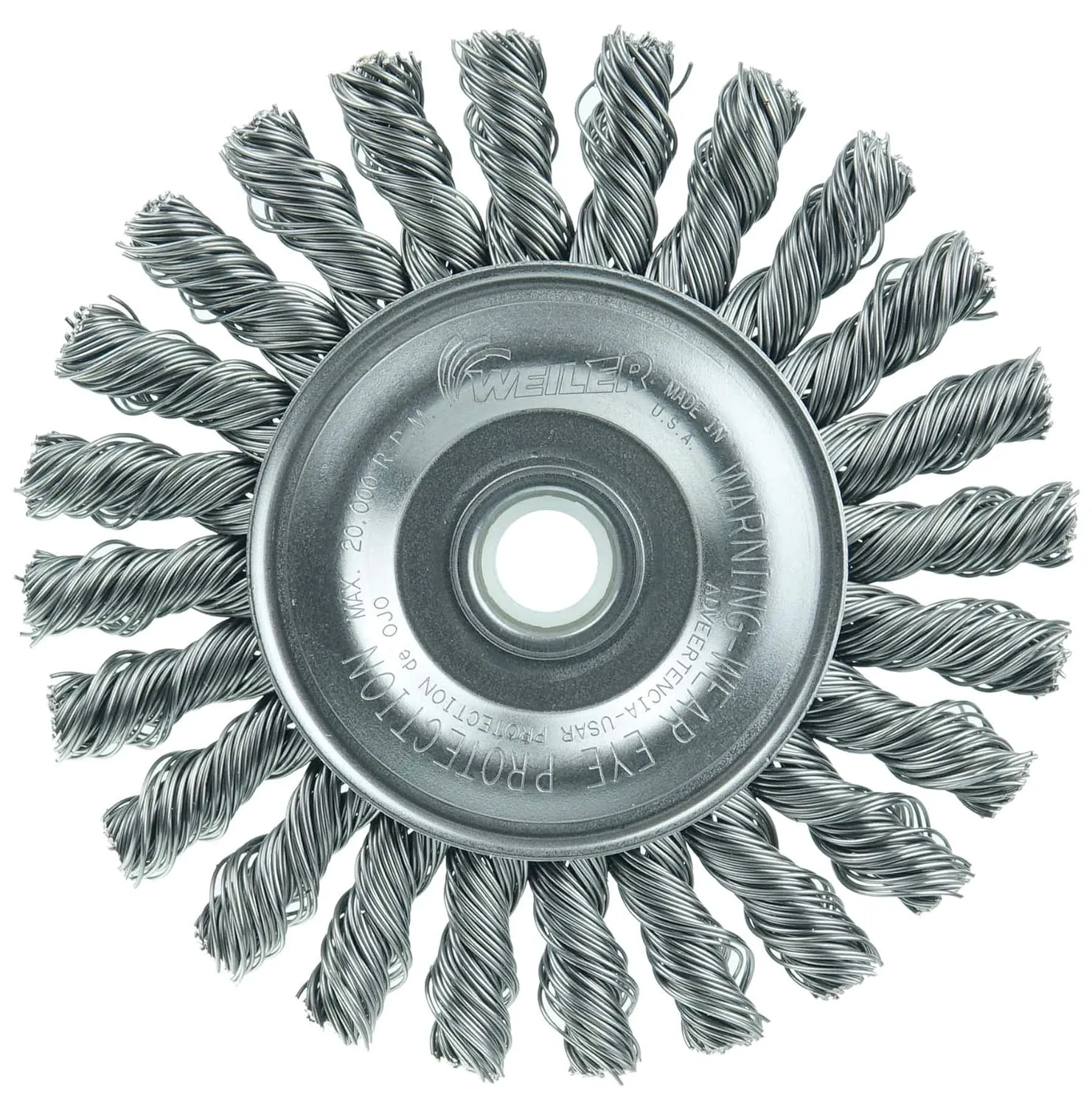 Weiler 08534 4" Cable Twist Knot Wire Wheel, .020" Steel Fill, 1/2"-3/8" Arbor Hole, Made in the USA