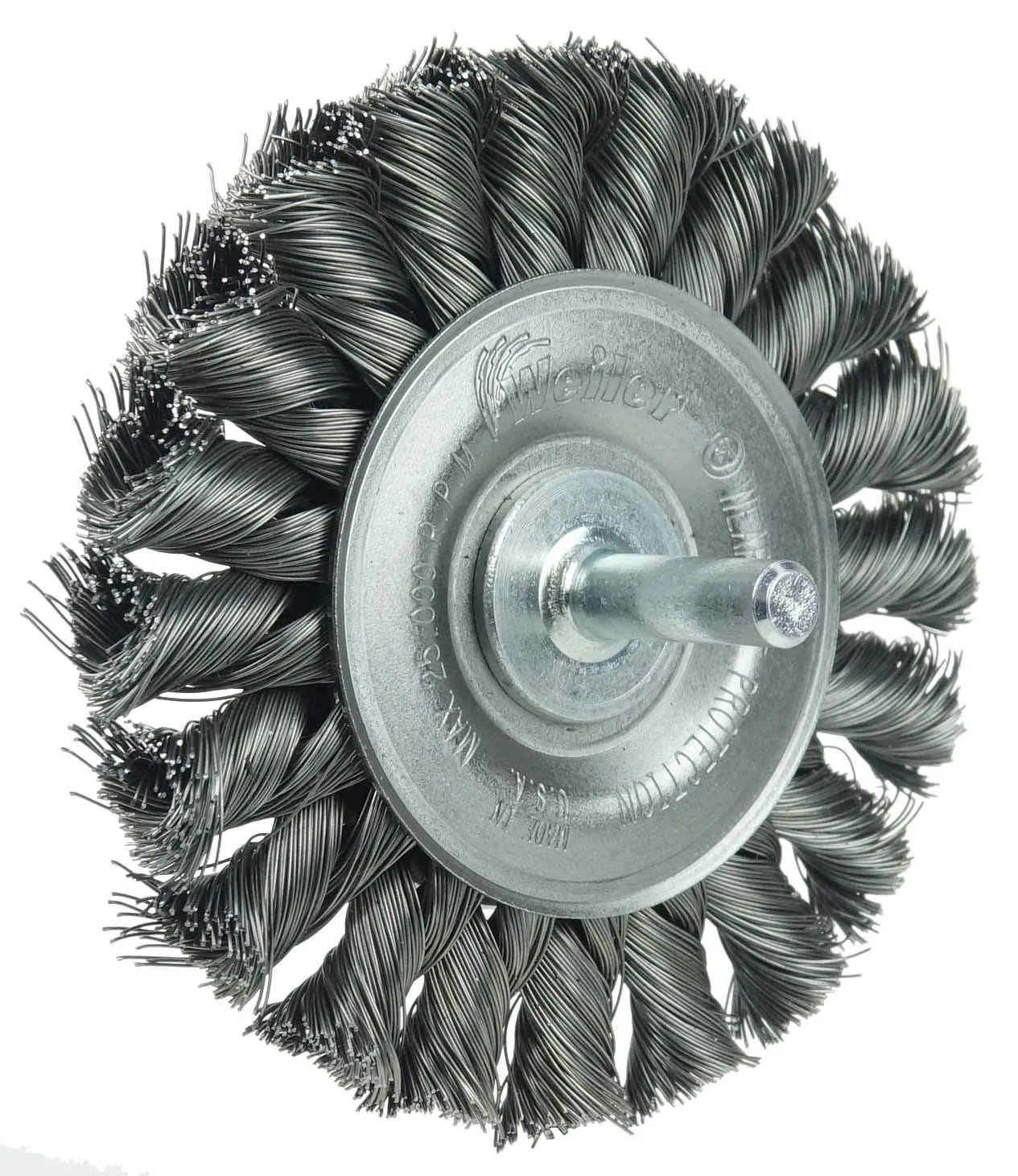 Weiler 17680 3-1/4" Stem-Mounted Knot Wire Wheel, .0118" Steel Fill, 1/4" Stem, Made in the USA