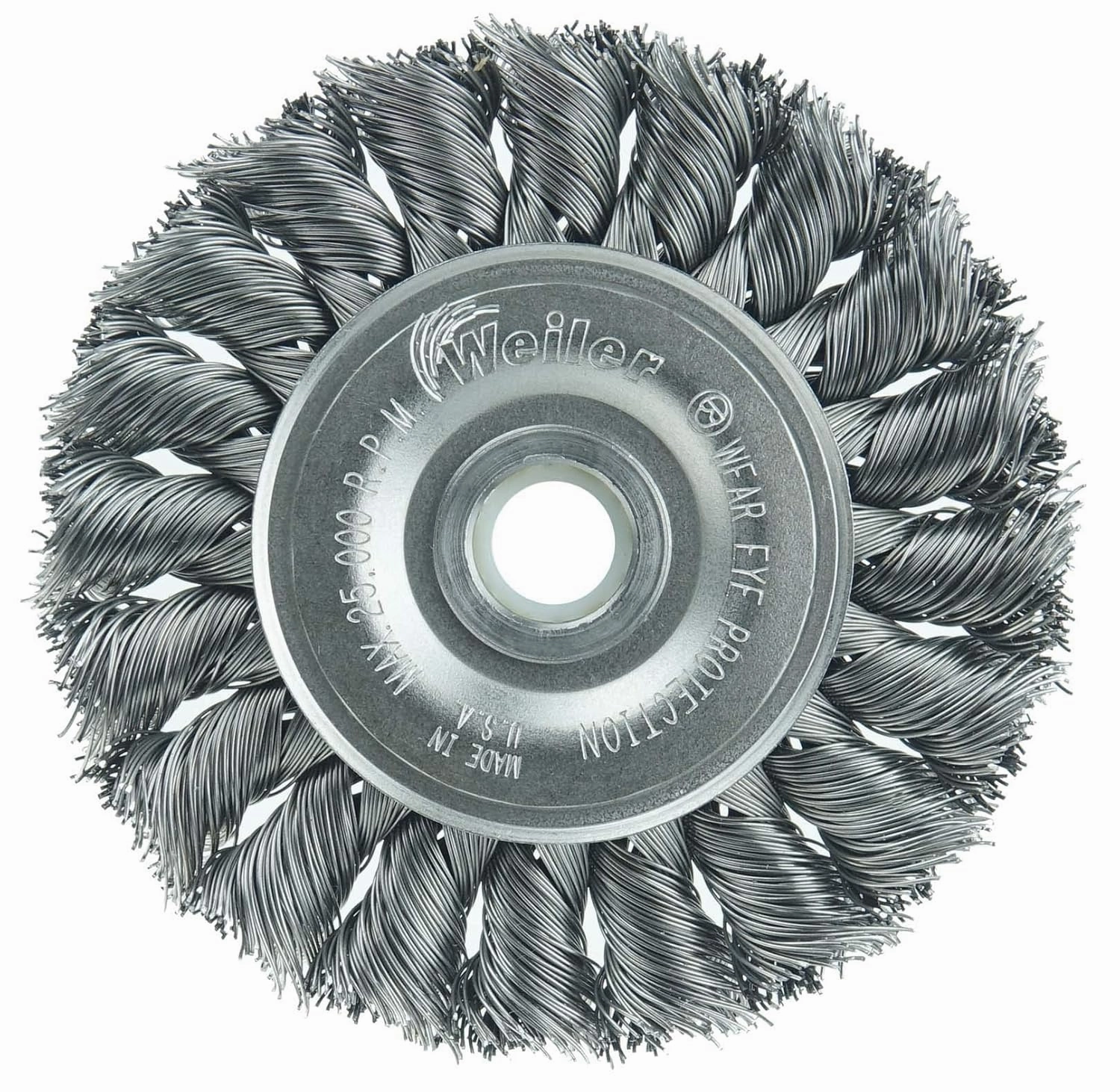 Weiler 08014 3" Standard Twist Knot Wire Wheel .014" Steel Fill 1/2"-3/8" Arbor Hole Made in the USA