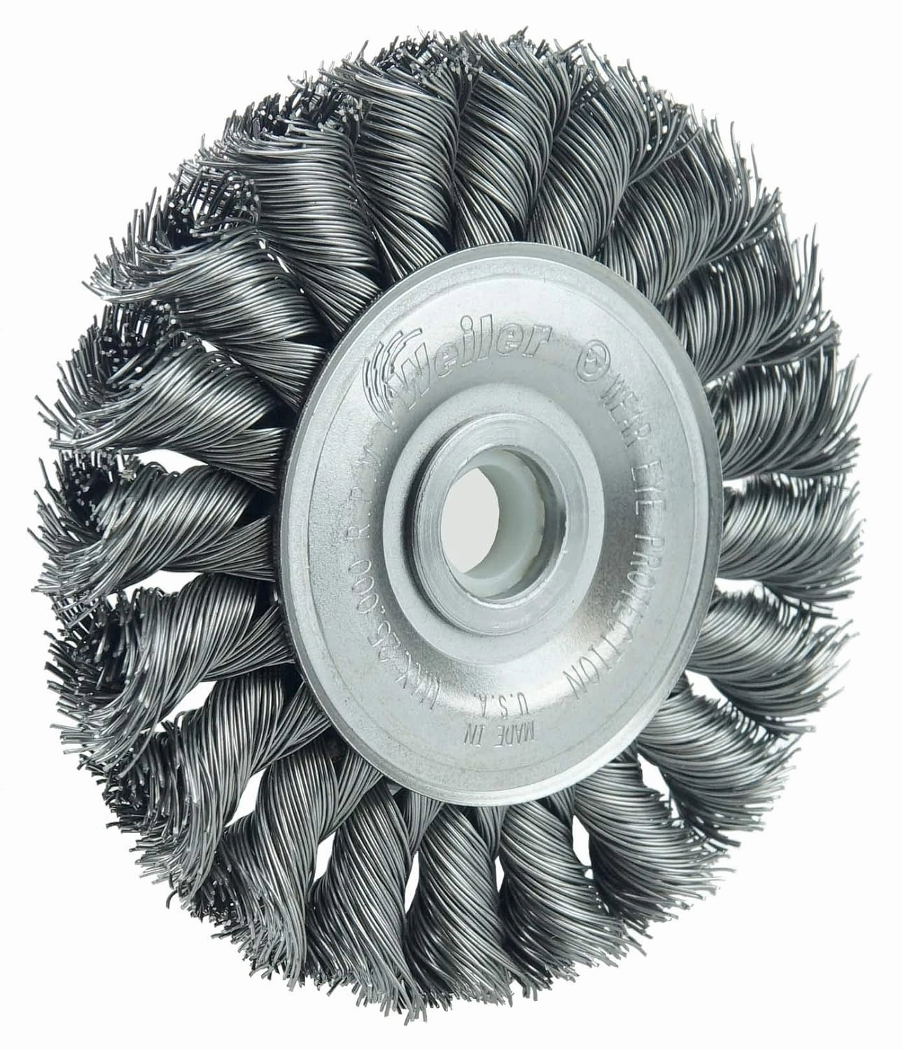 Weiler 08014 3" Standard Twist Knot Wire Wheel .014" Steel Fill 1/2"-3/8" Arbor Hole Made in the USA